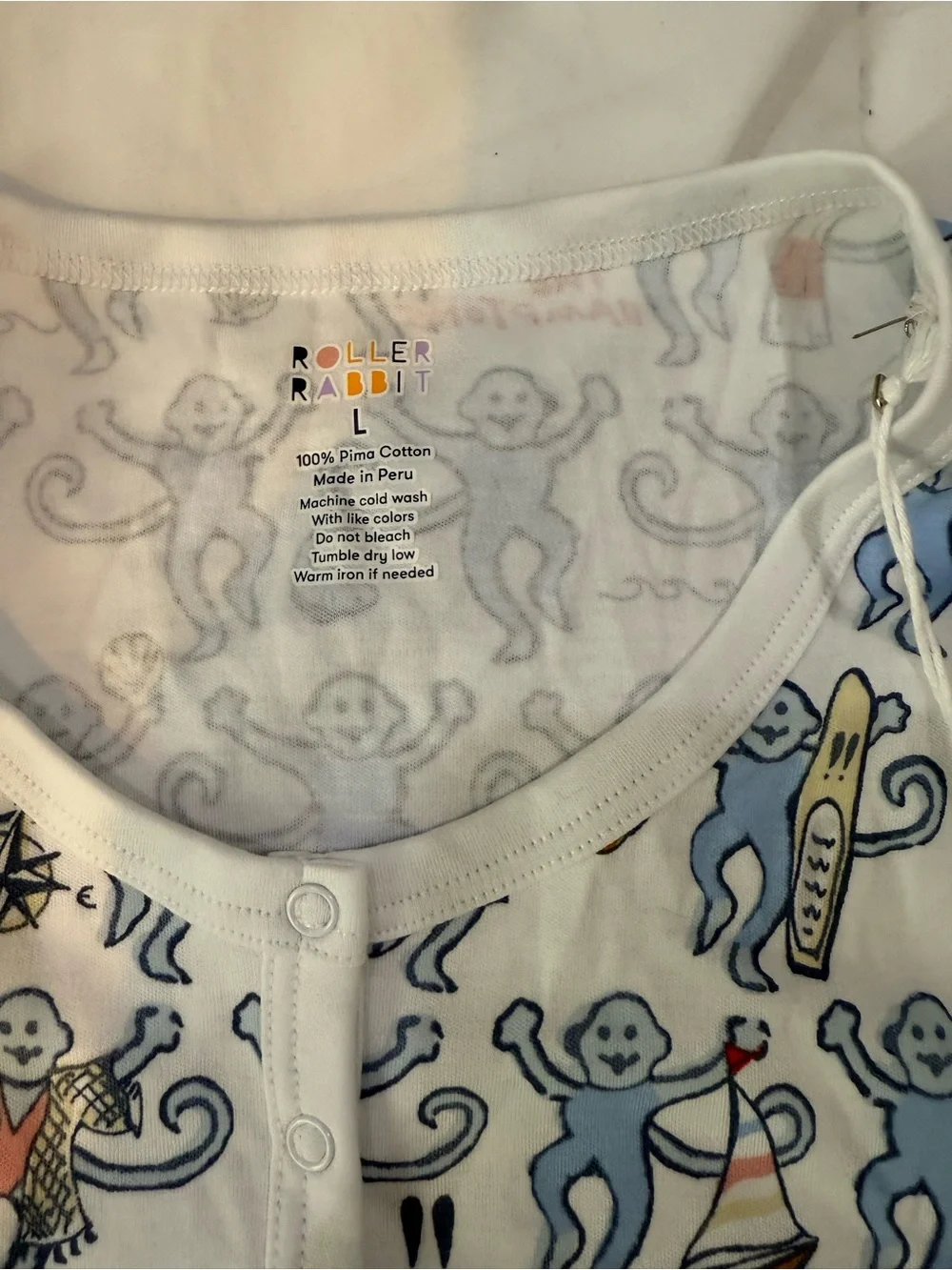 Woman's Long-Sleeve Pajama set in White with Blue Character Print